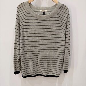 Duffy Alpaca Blend Gray/Black Striped Elegant Striped Crew Neck Sweater
